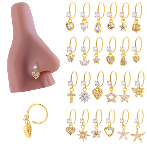Fashion Zirconia Pendant Nose Ring For Women Heart Star Butterfly Piercing Jewelry Gold Silver Color Body Piercing Stud