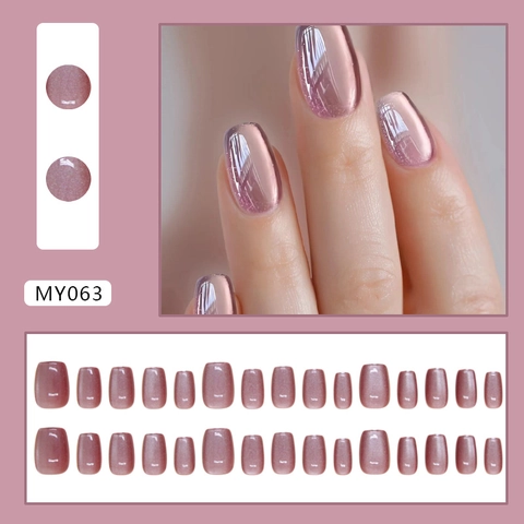 Purple Red Cat Eye Press On Nails Detachable Glossy ABS Plastic Elegant Short Ballet Square False Nails For Women Reusable