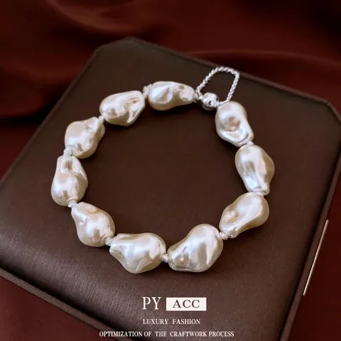 Baroque Irregular Imitation Artificial Pearl Bracelet Alloy Metal Clasp Vintage Elegant Commute Niche Jewelry For Women
