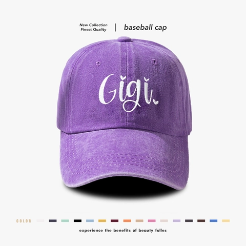 Gorra de Béisbol de Algodón Lavado para Mujer Hombre Vintage Gigi Letra Bordada Soft Top Ajustable Sombrero de Sol al Aire Libre