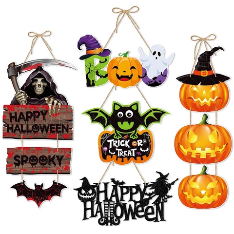 Decorazione Porta Halloween Da Appendere Cartone Zucca Pipistrello Fantasma Strega Teschio Per Festa Casa Parete Ornamento