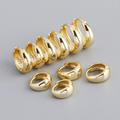 Hoop Earrings Polished 925 Sterling Silver Geometric Huggie Simple Wide Surface Fashion Jewelry For Women