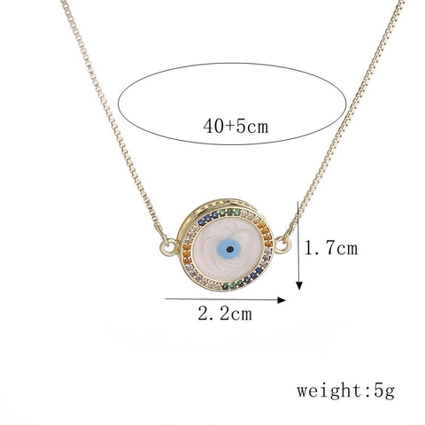 Halskette Mit Evil Eye Anhänger Kupfer Bunte Zirkonia Eingelegte Weiße Emaille Gliederkette Geometrischer Trendschmuck