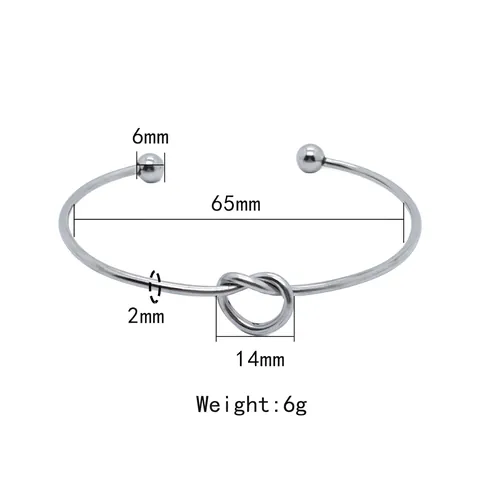 Minimalist Knot Open Cuff Bangle Polished Stainless Steel Adjustable Bracelet Geometric Modern Jewelry For Women