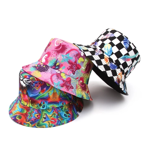 Bucket Hat Katoen Zonbescherming Opvouwbaar Omkeerbaar Graffiti Print Outdoor Vissershoed Mode Unisex