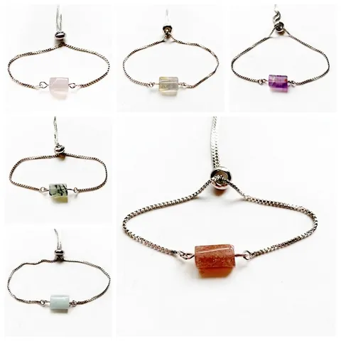 Natural Crystal Stone Tube Bead Adjustable Bracelet Minimalist Alloy Box Chain Bolo Jewelry For Women