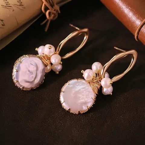 Orecchini Vintage Con Künstliche Perle Barocche Naturali Da Donna Con Perno In Argento 925 Elegante Oro Opaco