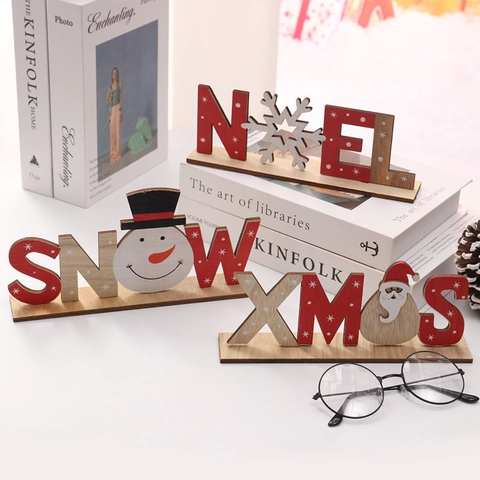 Décoration Table Alphabet Noël Bois Bricolage Panneau Lettres Contreplaqué Père Noël Bonhomme Neige Flocon Fête Maison