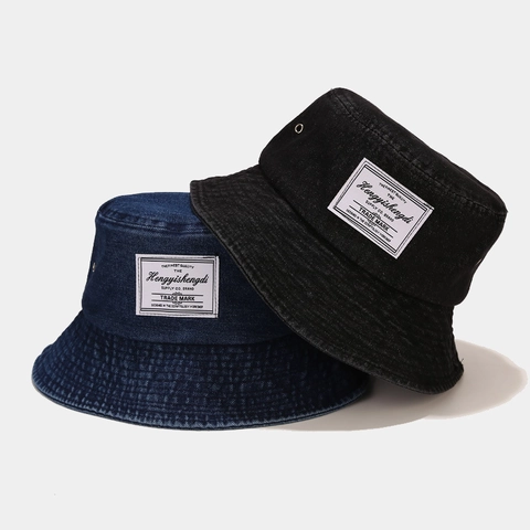 Cappello Bucket In Denim Lavato Retro Stile Distressed Protezione Solare In Cotone Con Toppa Per Uomo E Donna