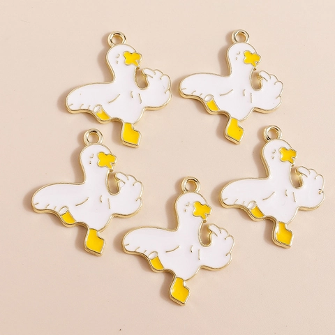 Alloy Enamel Funny Duck Charms For DIY Jewelry Making White Yellow Cartoon Duck Pendants For Keychain Bracelet Necklace Craft Accessories