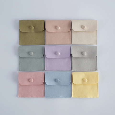 Bolsa De Joyería De Terciopelo Suave Microfibra Bolsa De Almacenamiento Botón De Presión Para Anillos Pendientes Portátil Cuadrada