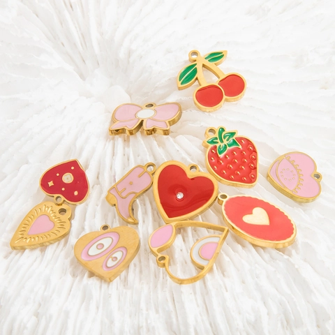 Colorful Cartoon Necklace Pendants Stainless Steel 18K Gold Plated Enamel Charms Cute Fruit Heart Shape Jewelry For Women