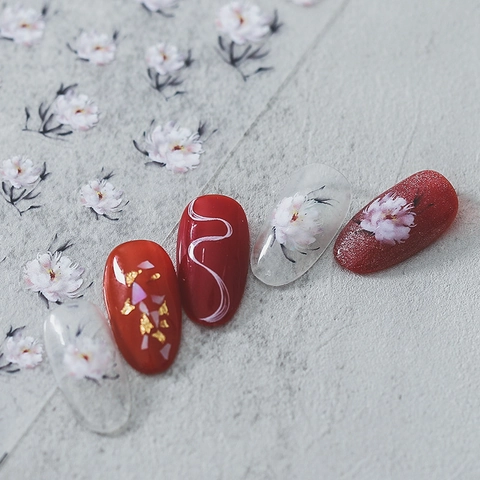 Autocollants De Nail Art Auto-Adhésifs Ultra Minces Décalcomanies Florales De Pivoine Style Chinois Vintage Décorations DIY