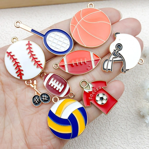 Sport Thema Anhänger Zinklegierung Emaille DIY Schmuckherstellung Zubehör Fußball Basketball Baseball Rugby Bunte Gemischte Stile