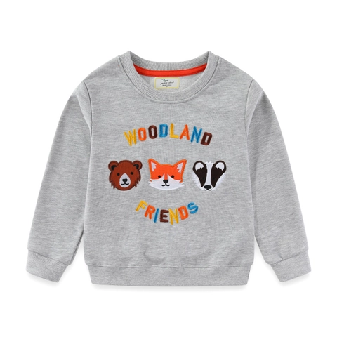Felpa In Cotone Per Ragazzi Maniche Lunghe Girocollo Ricamo Animali Del Bosco Pullover Casual Per Bambini Piccoli