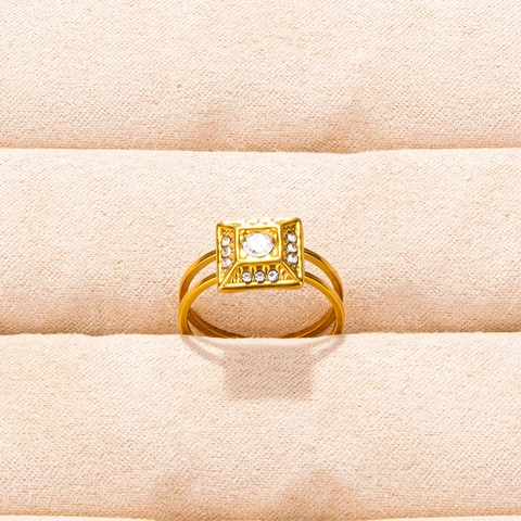 Geometric Square Stainless Steel Ring With Rhinestone Adjustable Double Layer Band High End Niche Design Jewelry