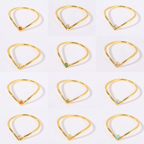 Bague Pierre De Naissance Mensuelle En V Zircon Acier Inoxydable Plaqué Or Bijoux Minimalistes Cadeau Fête Des Mères