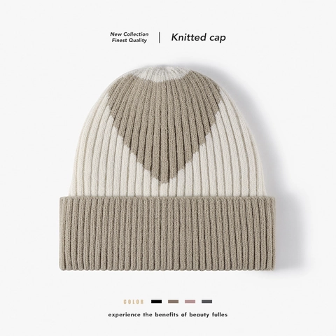 Bonnet En Tricot D'Hiver Pour Femmes Chaud Doublé Polaire Épais Faux Poil De Lapin Jacquard Motif Coeur Revers