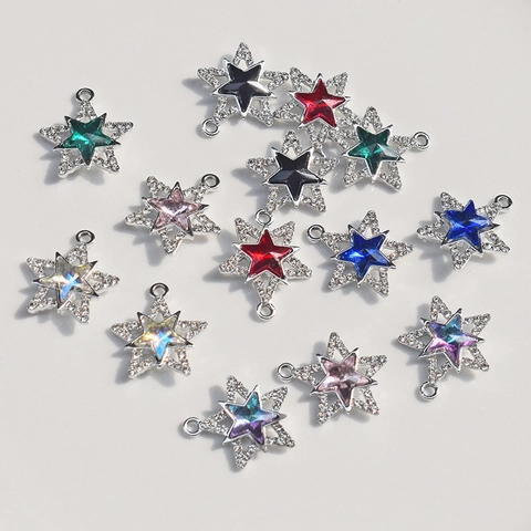 Star Charms Zinc Alloy Rhinestone Inlaid DIY Jewelry Making Accessories Multi-Color Sparkling Pendants Handcrafts
