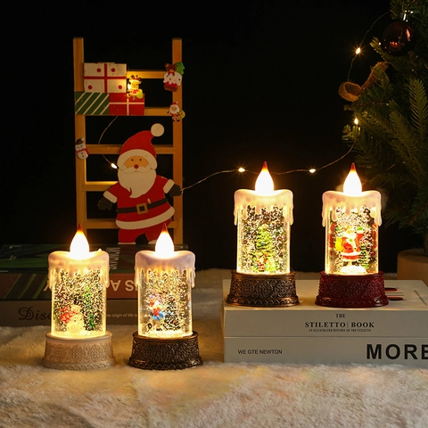 Candela LED Di Natale Globo D'acqua Palla Di Neve Con Scene Di Babbo Natale E Pupazzo Di Neve Decorazione Da Tavolo Regalo Di Festa Stile Retrò