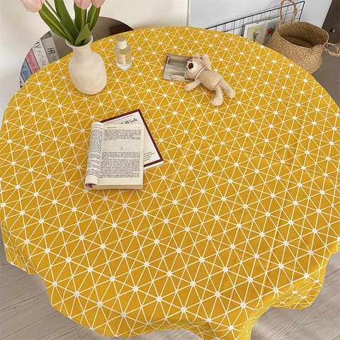 Tovaglia Rotonda Rettangolare Nordica Cotone Lino Minimalista Geometrico Monstera Resistente Al Calore Antipolvere Tavolo Da Pranzo