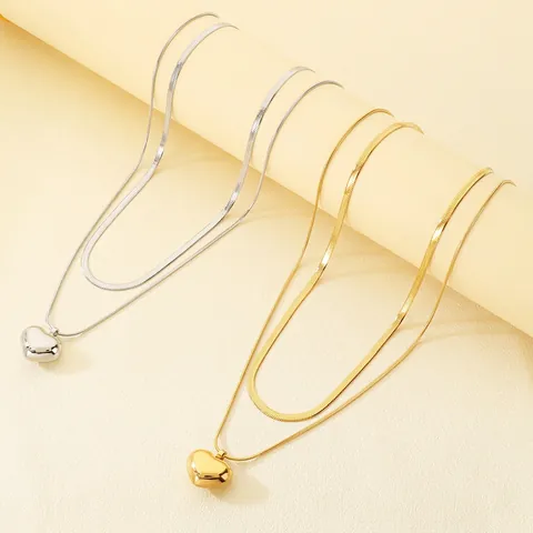 Collana Doppio Strato Pendente Cuore Acciaio Inossidabile 316L Catena Serpente Gioielli Clavicola Per Donne