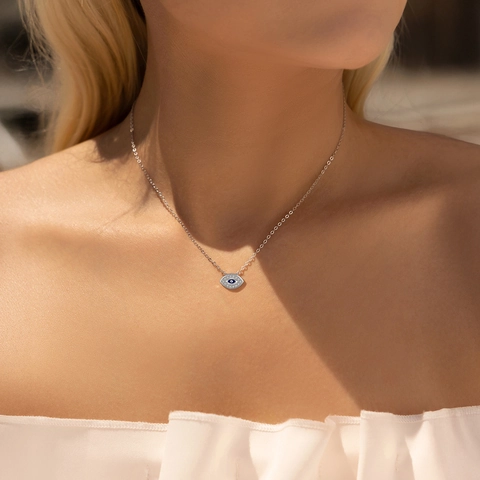 925 Sterling Silver Evil Eye Necklace With Blue Enamel And Cubic Zirconia Minimalist Good Luck Jewelry For Women