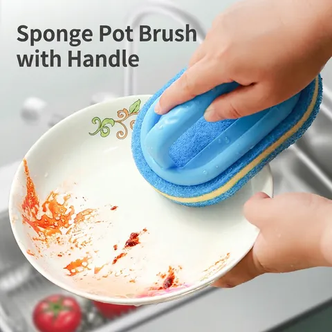 Schoonmaakborstel Met Handvat Spons Schrobber Voor Keuken Badkamer Tegel Pot Gootsteen Vaat Multifunctioneel Gereedschap