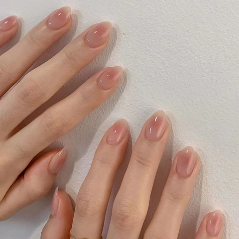 Elegante Press On Nagels Amandelvorm Nude Roze Ombre Verloop Glanzend Kunstnagels Voor Vrouwen Herbruikbaar