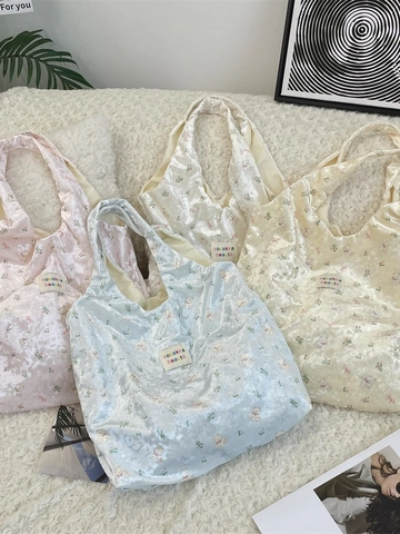 Sac À Main Fourre-Tout Pour Femme En Velours Écrasé Nacré Motif Ours Et Fleurs Grande Capacité Sac De Navette