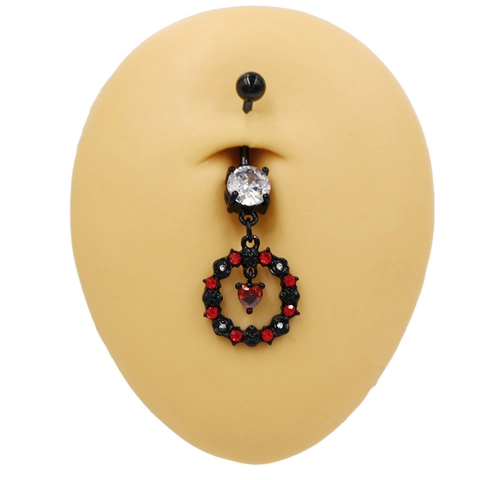 Gothic Schwarz Bauchnabelpiercing Rotes Herz Zirkon Navel Piercing Schmuck Fledermaus Spinne Skelett Punk Halloween Damen