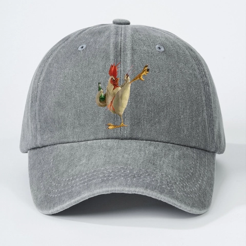 Casquette De Baseball En Coton Lavé Vintage Chapeau De Soleil Ajustable Coq Rigolo Dessin Animé Extérieur