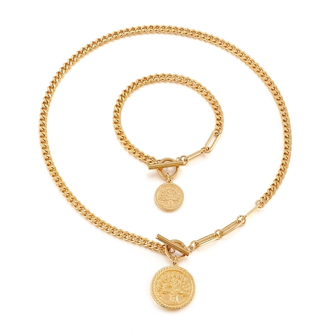 Collana E Bracciale Albero Della Vita In Acciaio Inossidabile Gioielli Per Donna Con Chiusura A T Catena Cubana E Graffetta