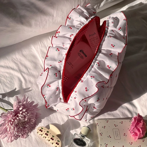 Gesteppte Make-up Tasche Mit Blumenmuster Leinwand Kosmetik Organizer Reise Kulturbeutel Frischer Stil Reißverschluss Für Damen