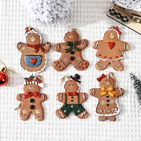 Resin Gingerbread Man Christmas Tree Hanging Ornaments Cookie Texture Festive Holiday Party Decorations With Jute Rope