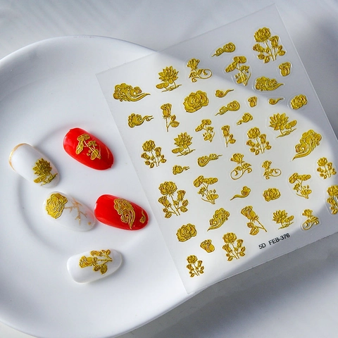 5D Geprägte Nagelsticker Goldene Rose Blume Selbstklebend Wasserdicht Relief Nagelkunst Aufkleber DIY Maniküre Dekoration