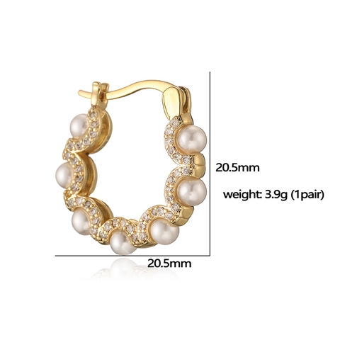 Orecchini A Cerchio In Rame Placcati Oro Con Zirconi Colorati E Künstliche Perle D Imitazione Lusso Leggero Per Donna Quotidiano