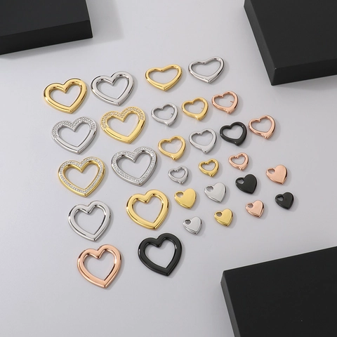 Ciondoli Cuore Acciaio Inossidabile Pendenti Creazione Gioielli DIY Cavo Solido Strass Lucido Collane Bracciali