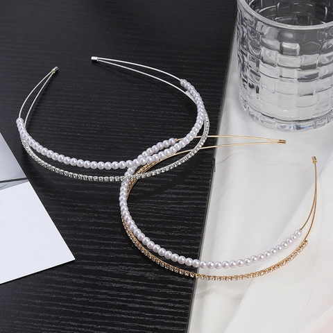 Diadema Elegante De Doble Capa Con Perlas Artificiales Y Cristales Aro Para El Pelo Dulce Para Mujeres Tocado De Aleación