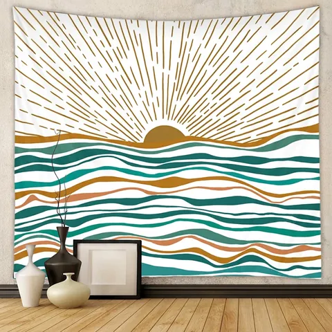 Tapiz De Pared Bohemio Poliéster Impresión Sol Abstracto Olas Decoración Colgante Para Dormitorio Sala De Estar