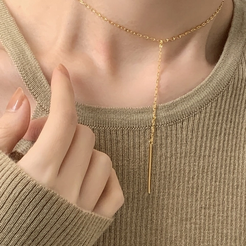 925 Sterling Silber Halskette Minimalistische Y Form Lariat Langer Stab Anhänger Für Damen Eleganter Modeschmuck