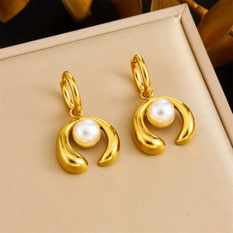 Pendientes De Perlas Artificiales Herradura Acero Inoxidable Chapado En Oro Joyas Elegantes Para Mujeres Accesorio Moda