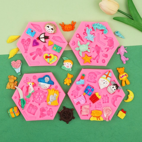 Sechseck Silikonform Meer Pirat Engel Thema DIY Fondant Harz Ton Handwerk Kuchen Dekoration