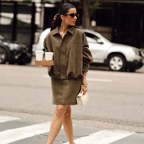Damen Eleganter Wildleder Midi Rock Hohe Taille Bodycon Bleistiftrock Mit Reißverschluss Und Schlitz Für Büro