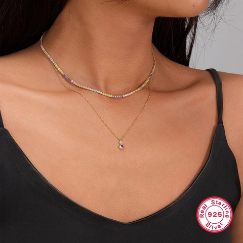 Herz Zirkon Tennis Kette Halskette 925 Sterling Silber Choker Für Damen Luxus Mode Eleganter Schmuck