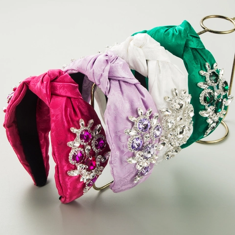 Serre-Tête Noué de Style Baroque en Tissu Mousseline Floral Incrusté de Strass Accessoire de Coiffure à la Mode pour Femme