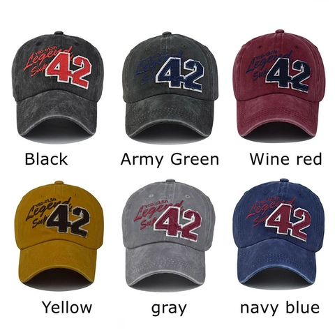 Vintage Baseball Cap Gewaschene Baumwolle Distressed Hut Stickerei Nummer 42 Legend Retro Verstellbar Outdoor Streetwear Unisex