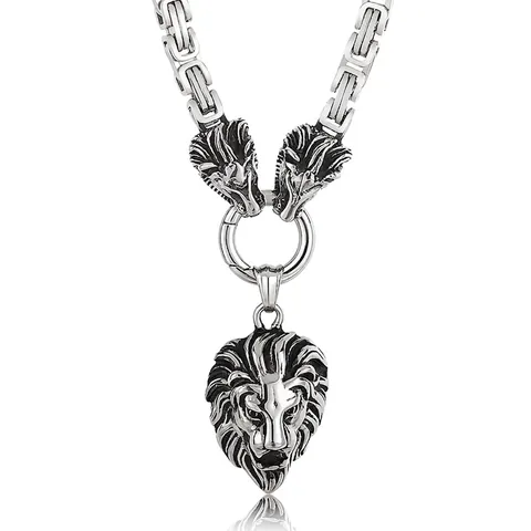 Collana Pendente Testa Di Leone Scudo Acciaio Inossidabile 316L Catena Bizantina Gotico Punk Hip Hop Gioielli Per Uomo
