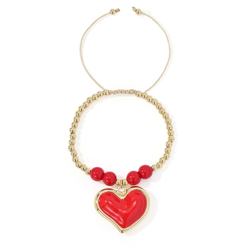 Pulsera De Cuentas Con Corazón De Cobre Chapado En Oro De 18K Y Dijes De Mariquita Cuerda Ajustable Joyería Mujer