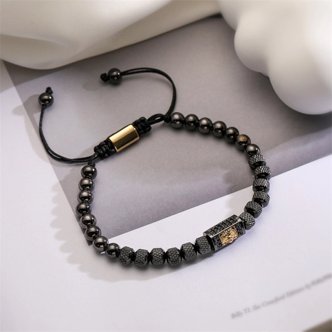 Bracciale Di Perline Corona Testa Di Leone Teschio Croce Charms Perline Di Metallo Regolabile Cordino Intrecciato